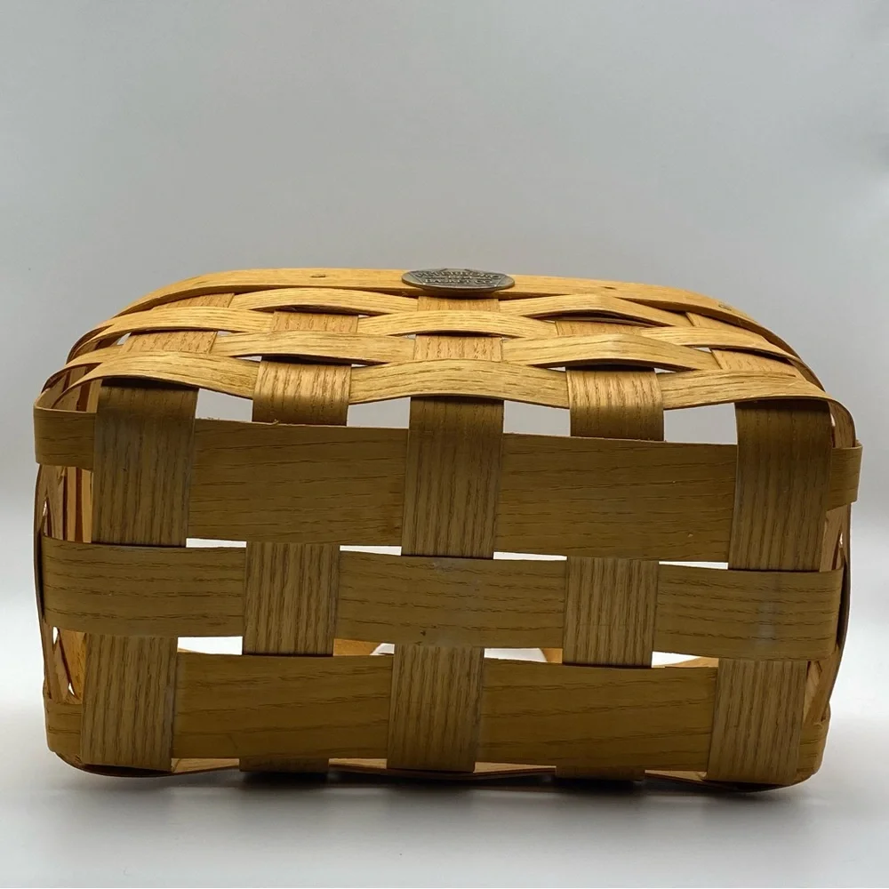 Peterboro Basket Co White Ash Woven Basket w/ Leather Handle 9.25” x 5.75” x 4”